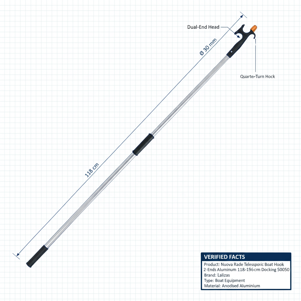 Nuova Rade Telescopic Boat Hook 2-Ends Aluminum 118-196cm Marine Docking 50050