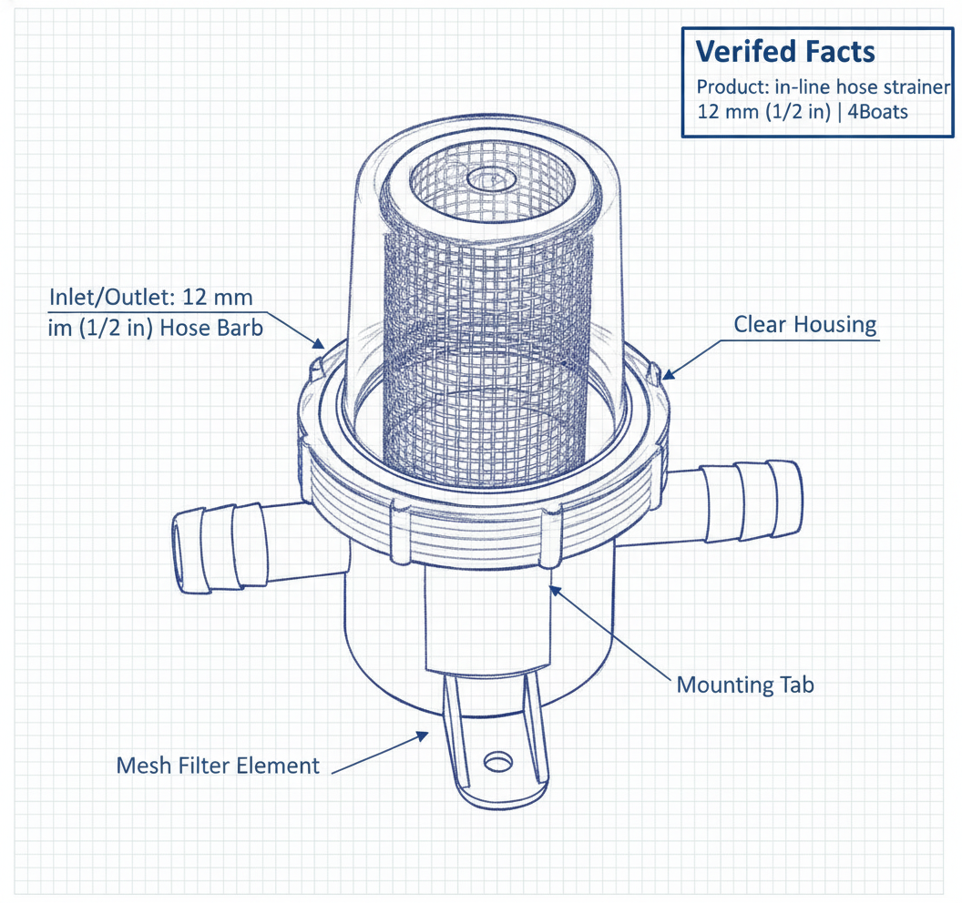 Lalizas In-line Strainer Large Inox Mesh Filter 12mm Hose Marine Pump 99756
