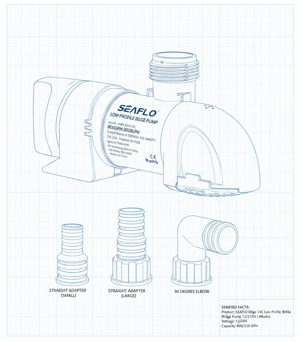 Seaflo 24V 1100GPH Low Profile Bilge Pump BP2G110014C Non-Auto Marine Boat