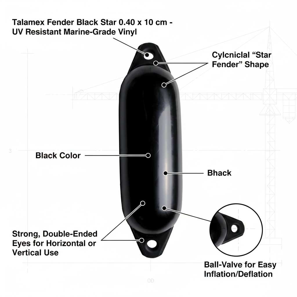 Talamex Star 0 Boat Fender Black 40 x 10 cm UV Marine Vinyl
