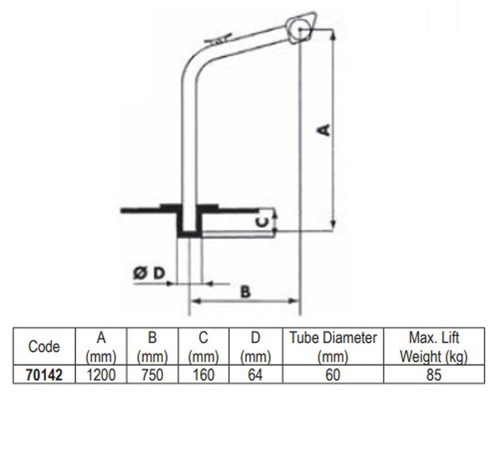 Lalizas AISI 316 Stainless Steel Boat Davit 85kg Max Lift 60mm Tube 70141