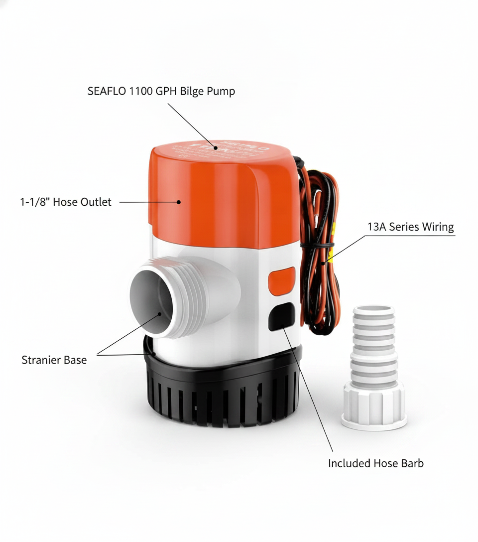 Seaflo 1100GPH 12V Bilge Pump 13A Series Submersible Marine Water BP1G110013A