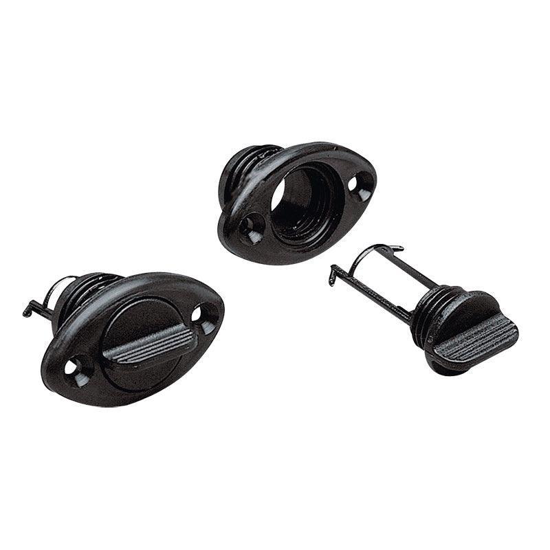 Drain Socket Oval Deck Drain 54×33 mm Captive Plug, Black | 4Boats