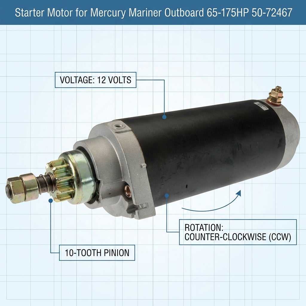 Starter Motor for Mercury Mariner 65-175HP 50-72467 50-57867 18-5913 12V 10T CCW