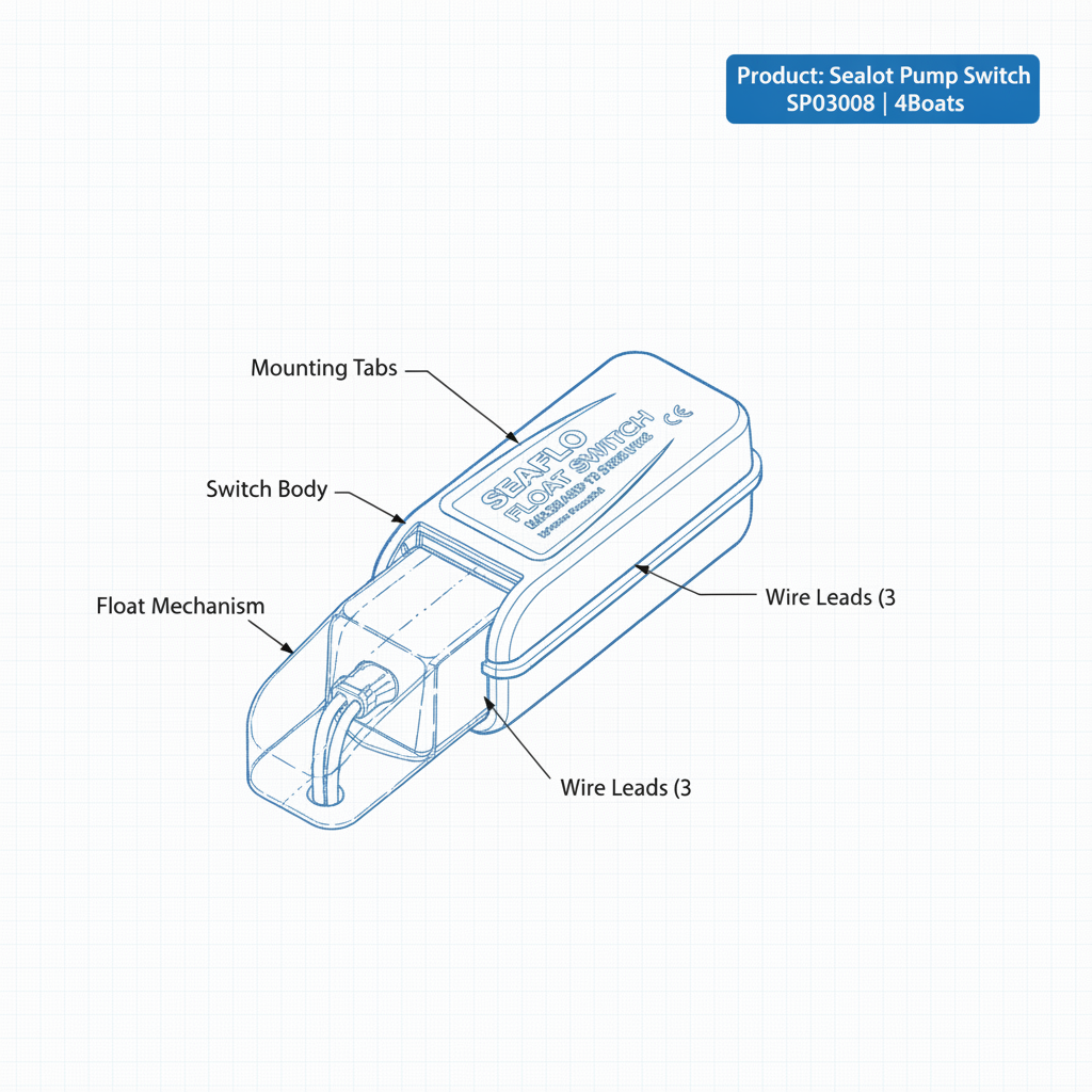 Seaflo Ballast Pump Switch SP03008 12V/24V 3-Position Reversing Rocker Switch