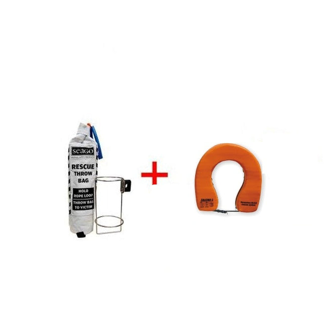 Horseshoe Rescue Lifebuoy & 30m Throw Line Kit - 140N Marine Safety MOB Set
