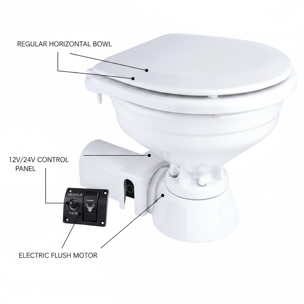SEAFLO 12V Electric Marine Toilet Regular Size Ceramic Bowl SFMTE1-01-R Boat RV