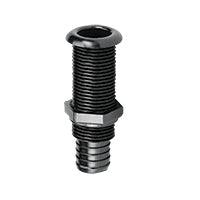Thru-Hull 30mm Hose Barb 1" Black Polymer Body Stainless Steel Flange 43545