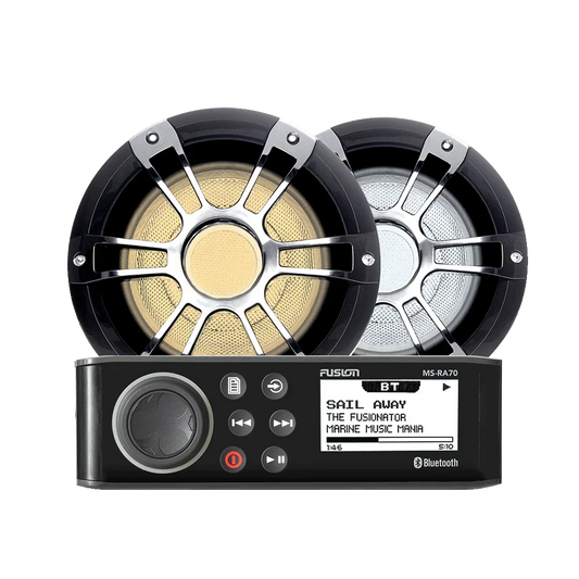 Fusion MS-RA70 Marine Stereo & 6.5" Signature CRGBW LED Speakers 230W