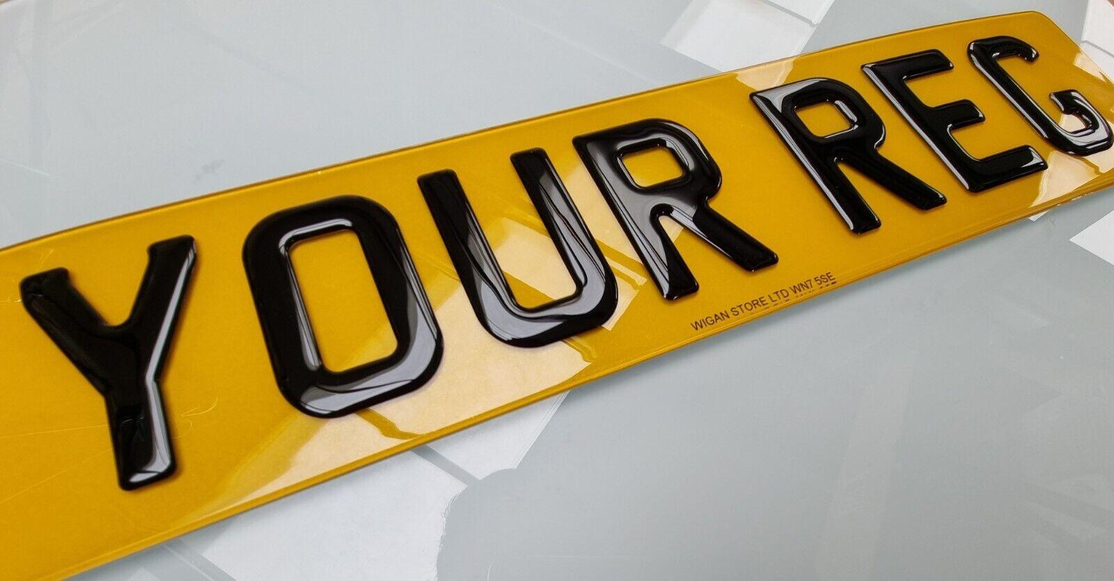 3D Gel Gloss Black Road Legal Number Plates, MOT Friendly, 520mm x 111mm, Standard Oblong 3d gel number plate, Oralite or Nikalite Branded, Car/Van/Trailer Number Plate