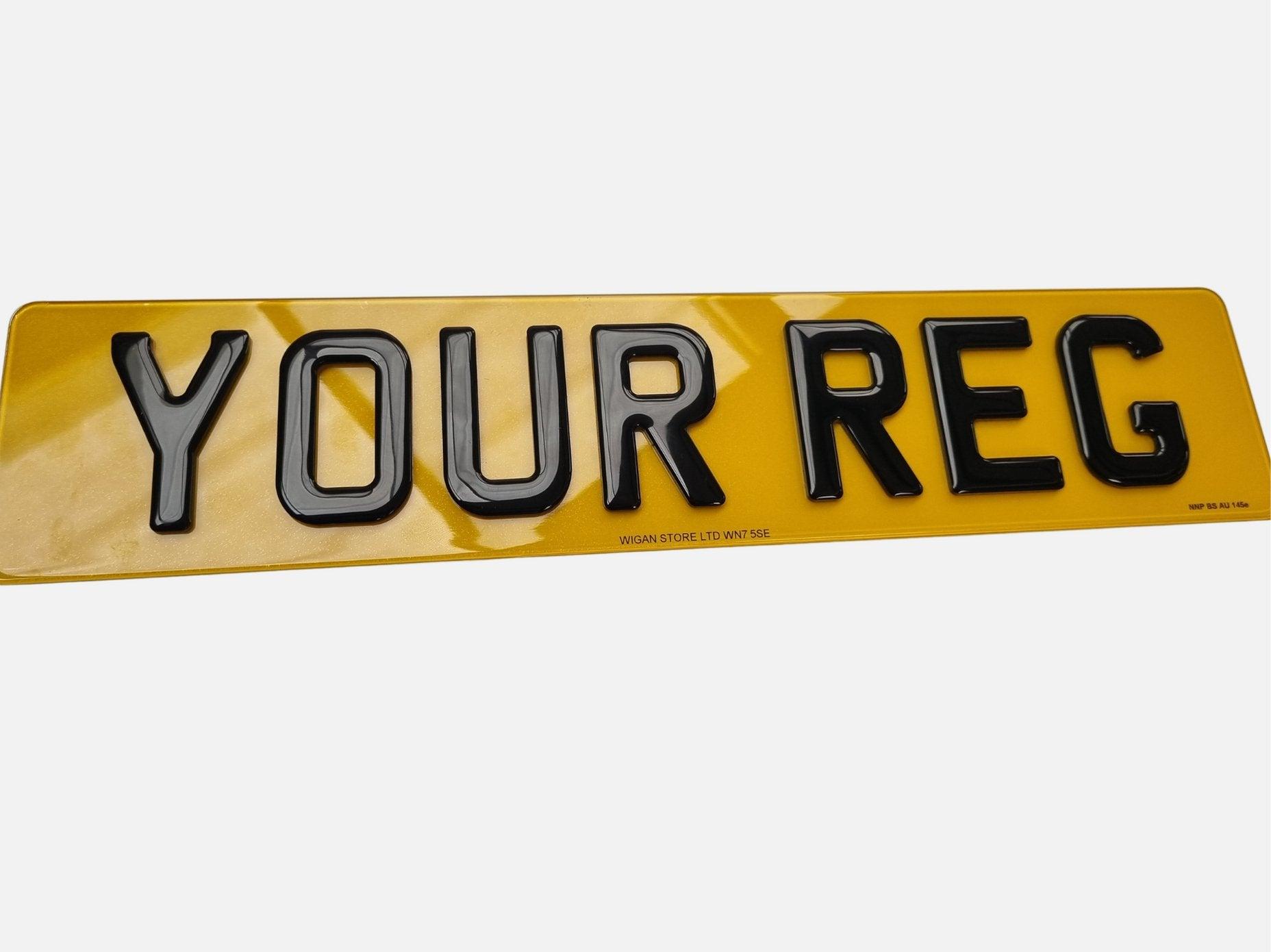 Pair of 4D Acrylic PLUS 3D Gel ON TOP Number Plates, Gloss Black, Road Legal Plates - Leigh Number Plates