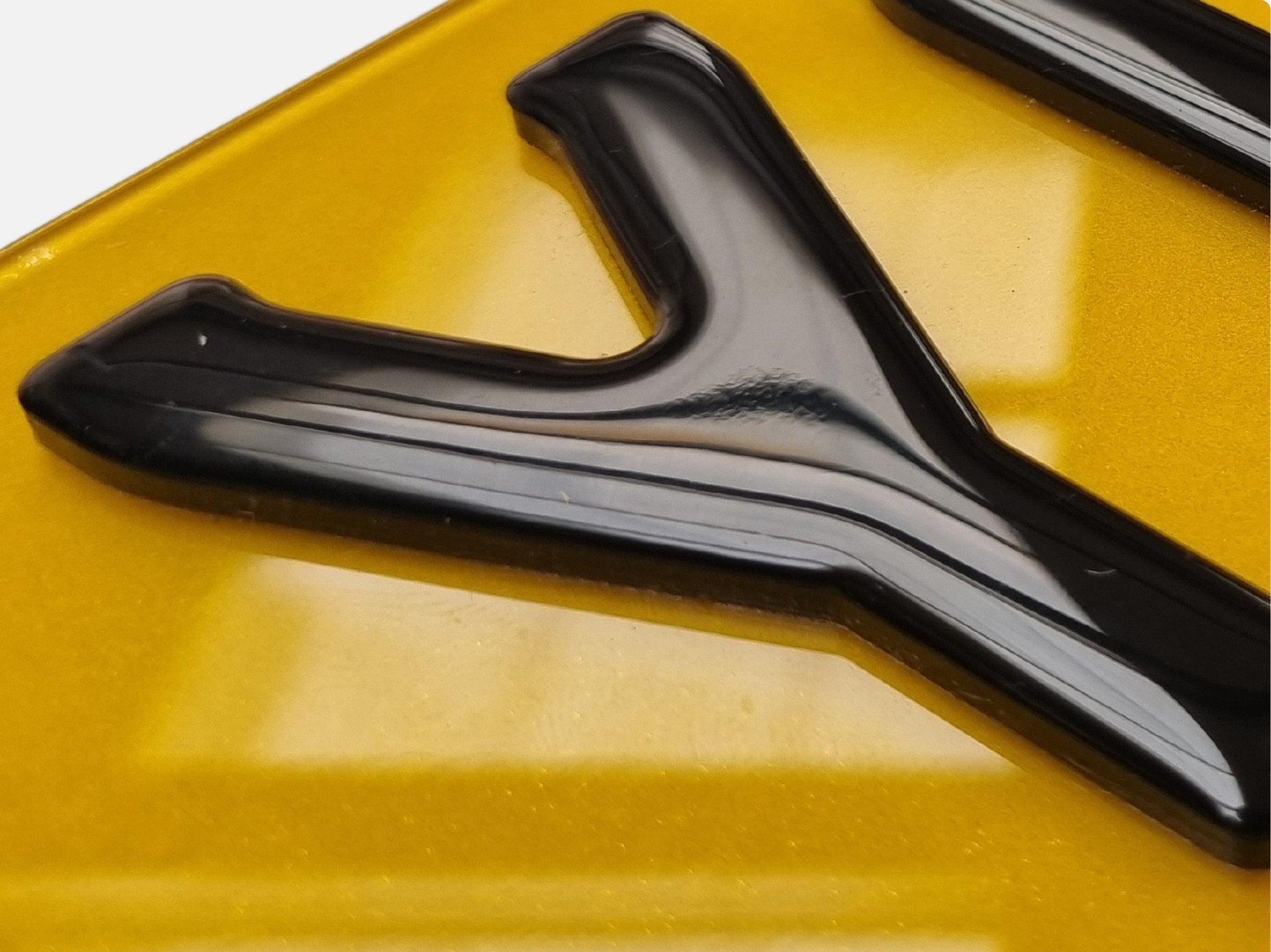 Pair of 4D Acrylic PLUS 3D Gel ON TOP Number Plates, Gloss Black, Road Legal Plates - Leigh Number Plates