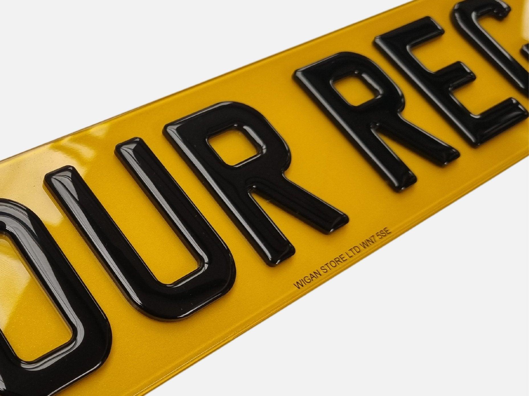 Pair of 4D Acrylic PLUS 3D Gel ON TOP Number Plates, Gloss Black, Road Legal Plates - Leigh Number Plates