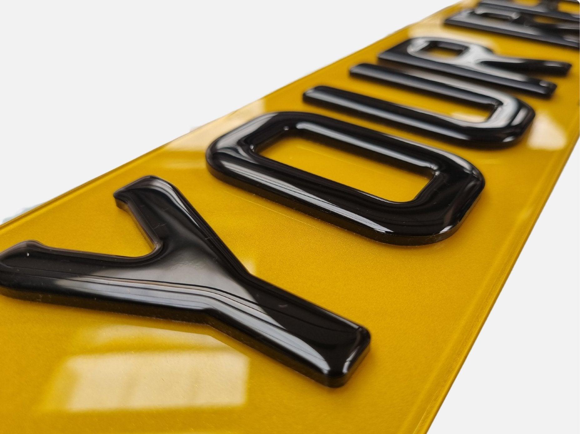 Pair of 4D Acrylic PLUS 3D Gel ON TOP Number Plates, Gloss Black, Road Legal Plates - Leigh Number Plates