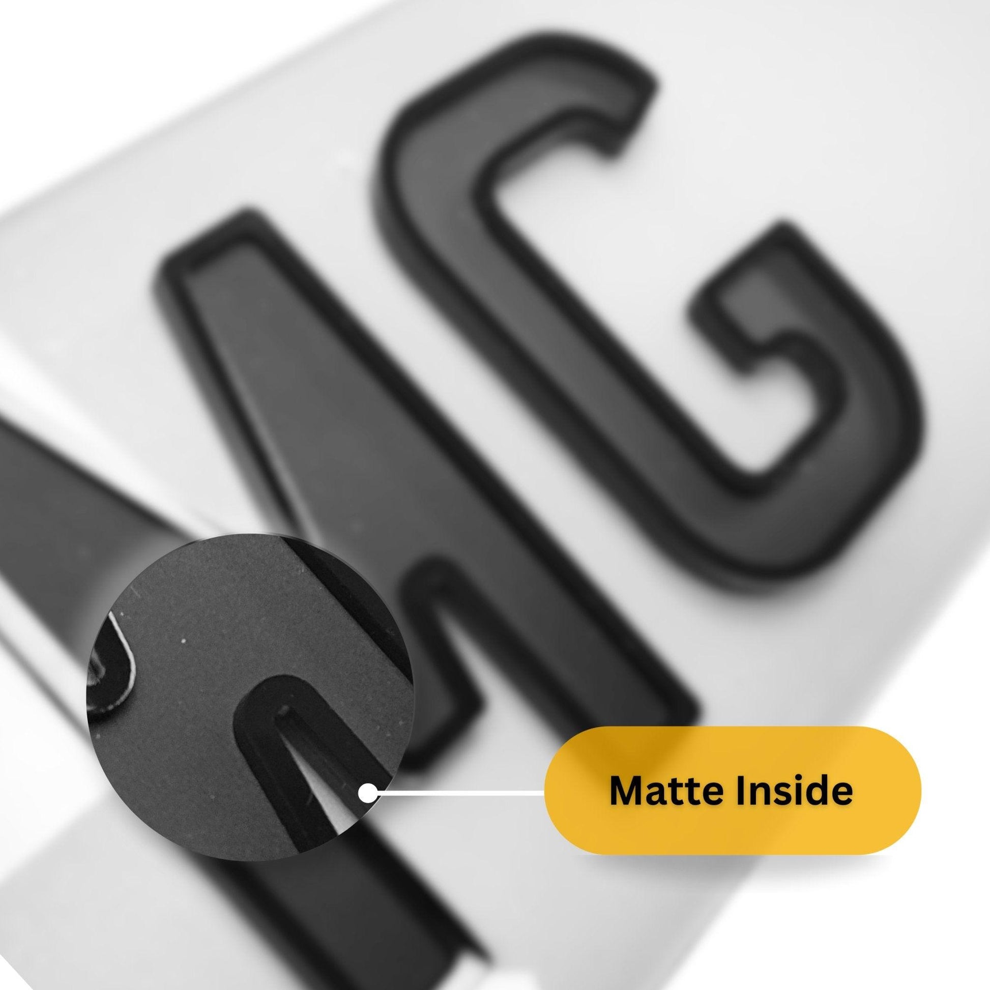 Pair of 4D MATTE and Glossy GHOST Outline Acrylic Number Plates, Road Legal Plates - Leigh Number Plates