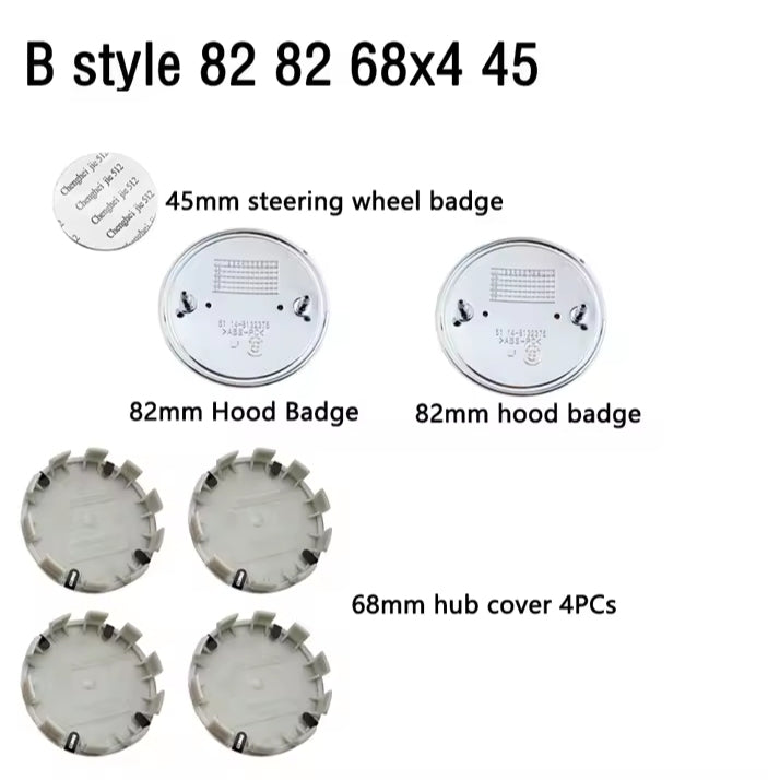 BMW Emblem Badge 7pcs Set: Front + Rear + Centre Caps + Decal