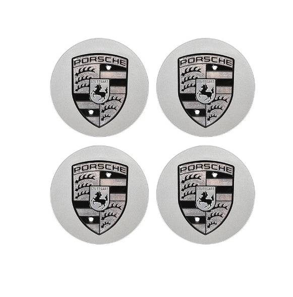 Porsche Rim Centre Caps (Set of 4) - Silver & Black
