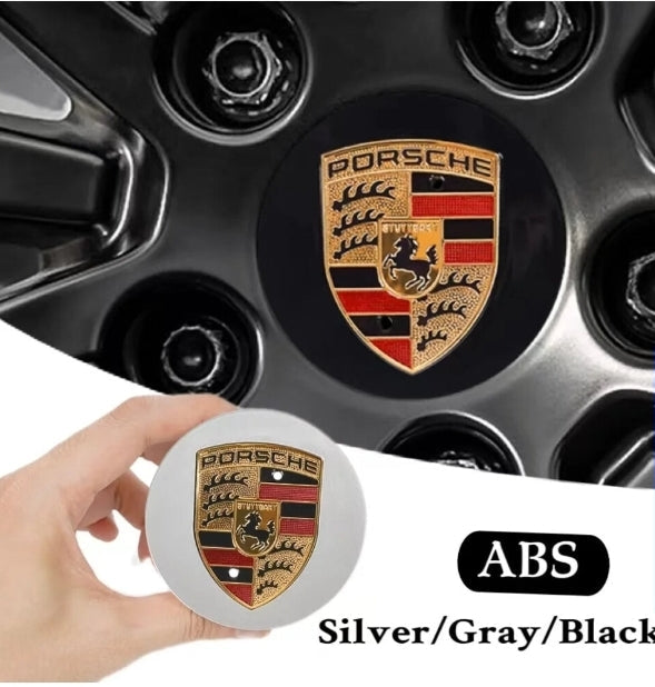 Porsche Rim Centre Caps (Set of 4) - Silver & Black