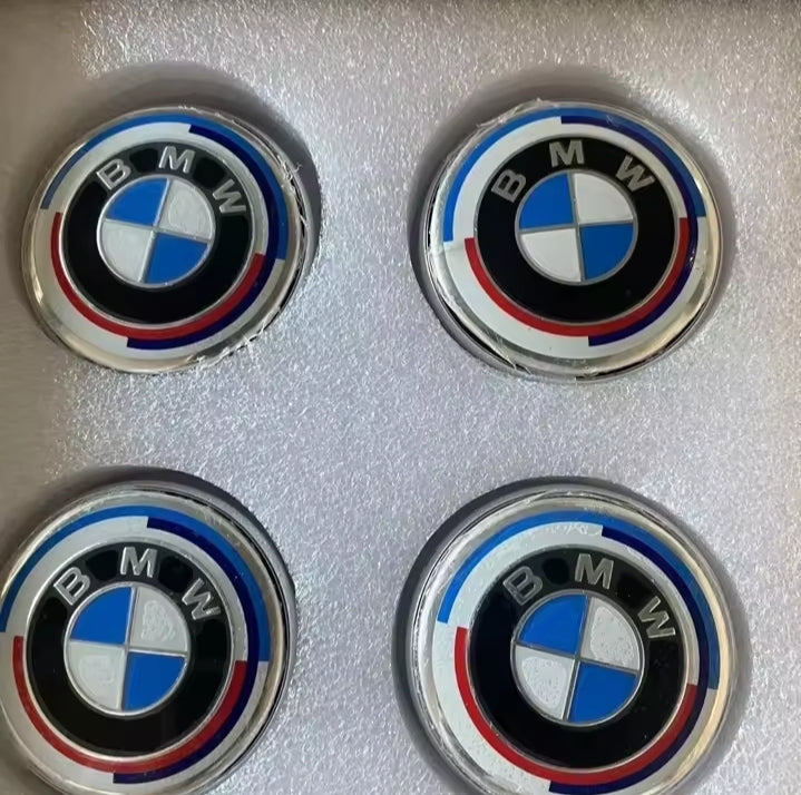 4PCS 56/68mm Floating Wheel Centre Caps for BMW 50th Anniversary – Fit E39 E46 E60 F10 F30 G20 X3 X5
