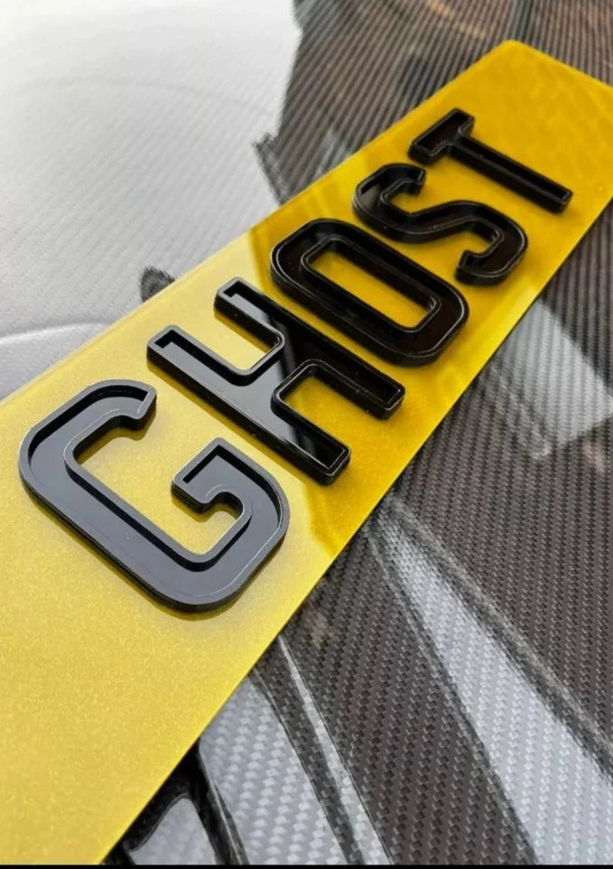 4D Ghost LASER CUT NUMBER PLATE LETTERS BLACK 3D SELF-ADHESIVE with Outline Only  , Leigh, Bolton, Wigan number plate maker, number plate supplier, number plate bulk wholesale supplier
