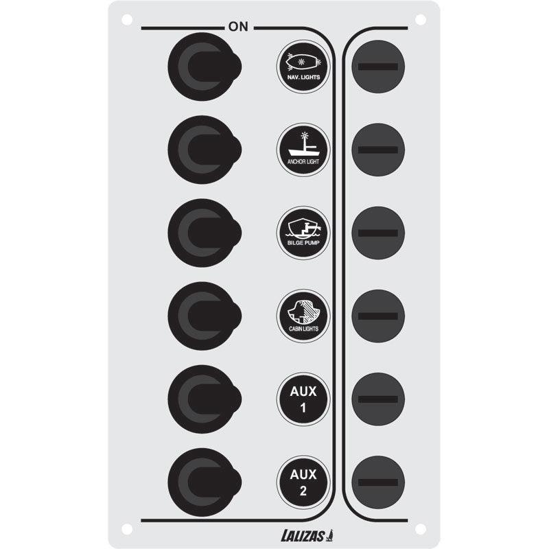 Lalizas SP6 Economy Marine Switch Panel 6-Way Waterproof Inox 316 12/24V 31381